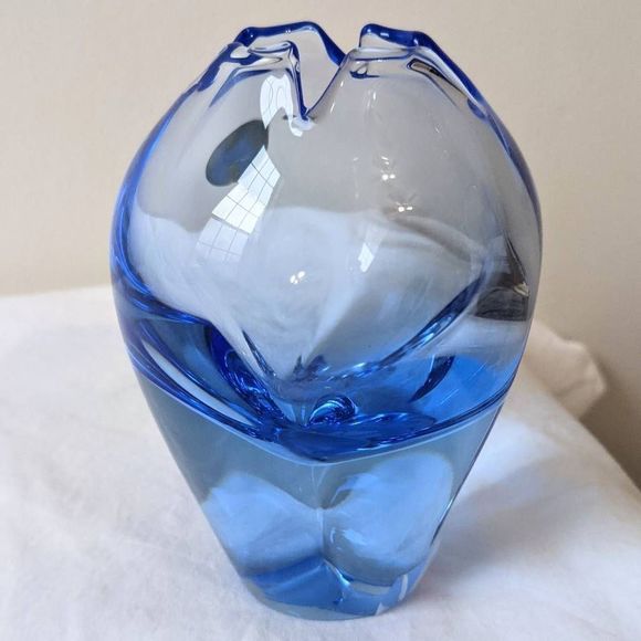 Vintage Accents Vintage Blueart Glass Paperweight Vase Pinched